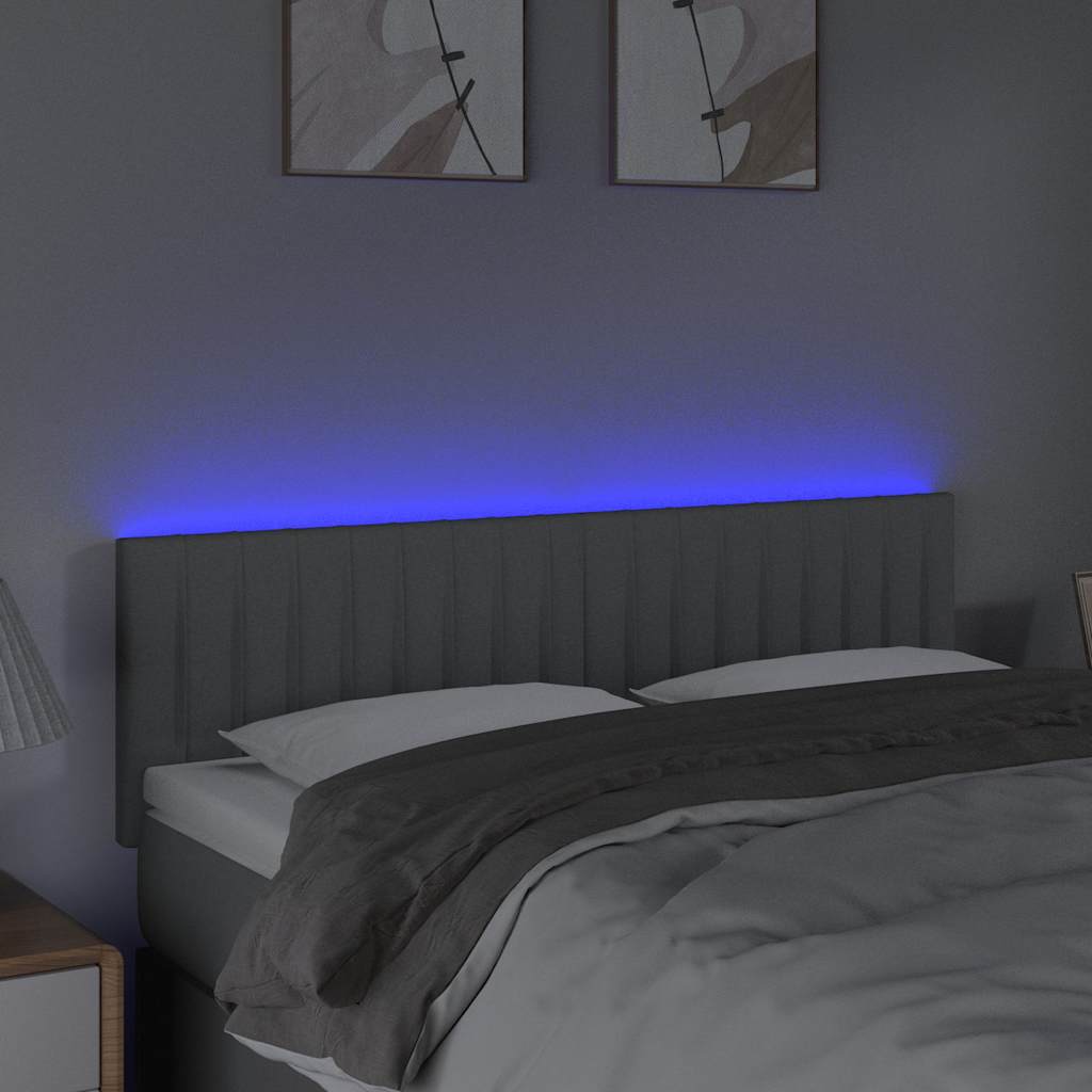 sengegavl med LED-lys 144x5x78/88 cm stof lysegrå