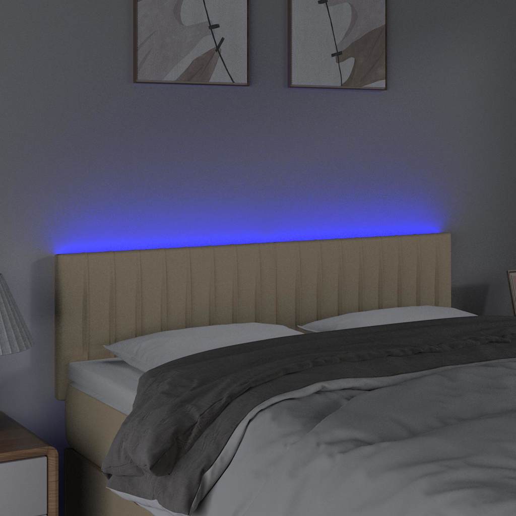 sengegavl med LED-lys 144x5x78/88 cm stof cremefarvet