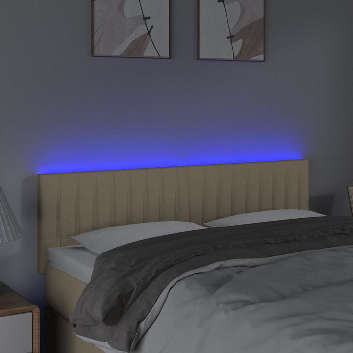 sengegavl med LED-lys 144x5x78/88 cm stof cremefarvet