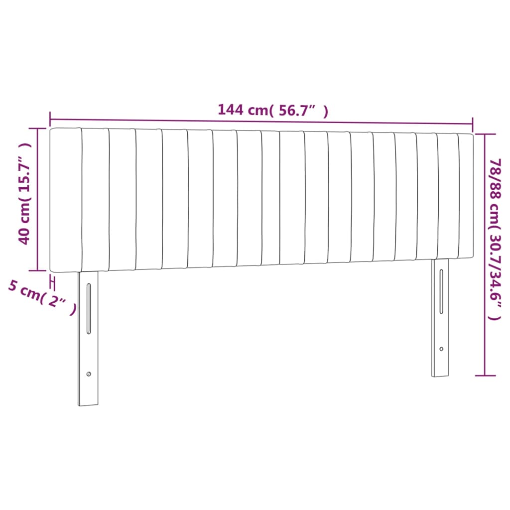 sengegavl med LED-lys 144x5x78/88 cm stof cremefarvet