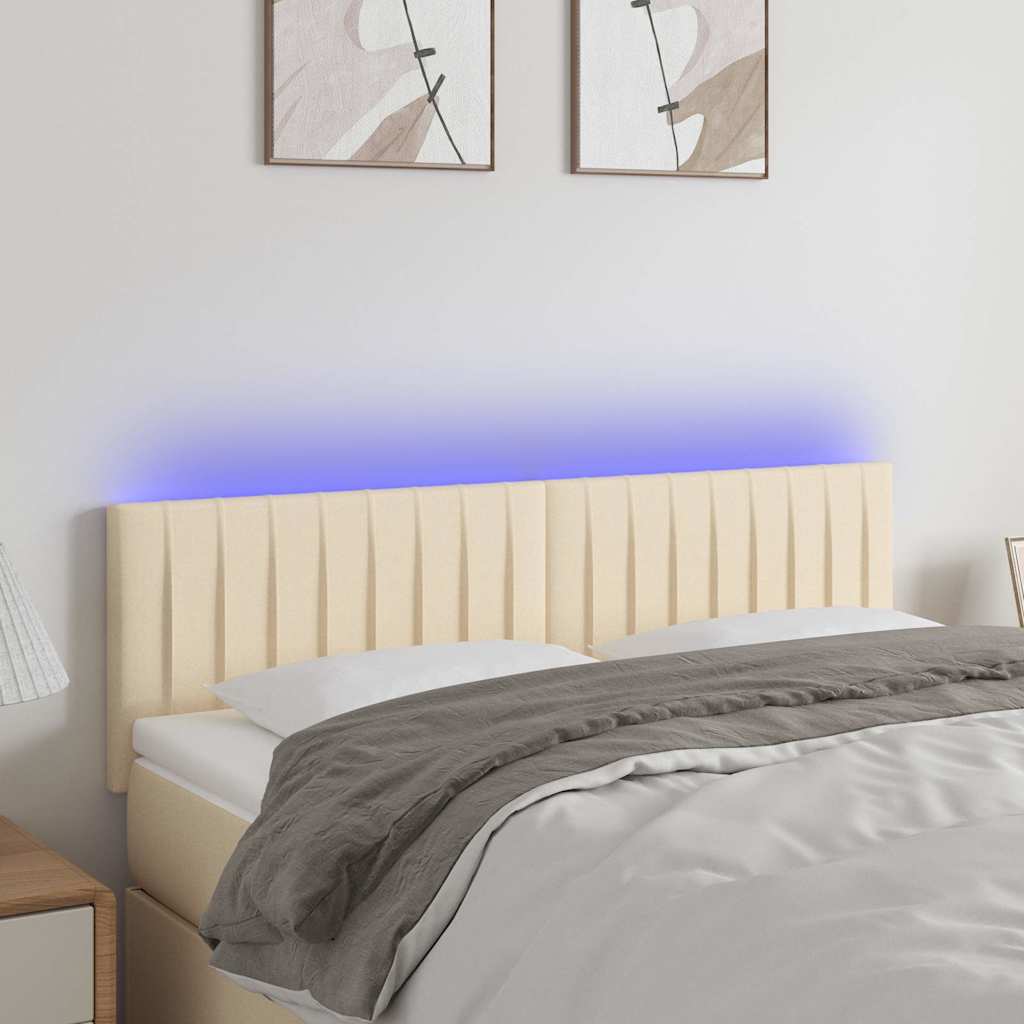 sengegavl med LED-lys 144x5x78/88 cm stof cremefarvet