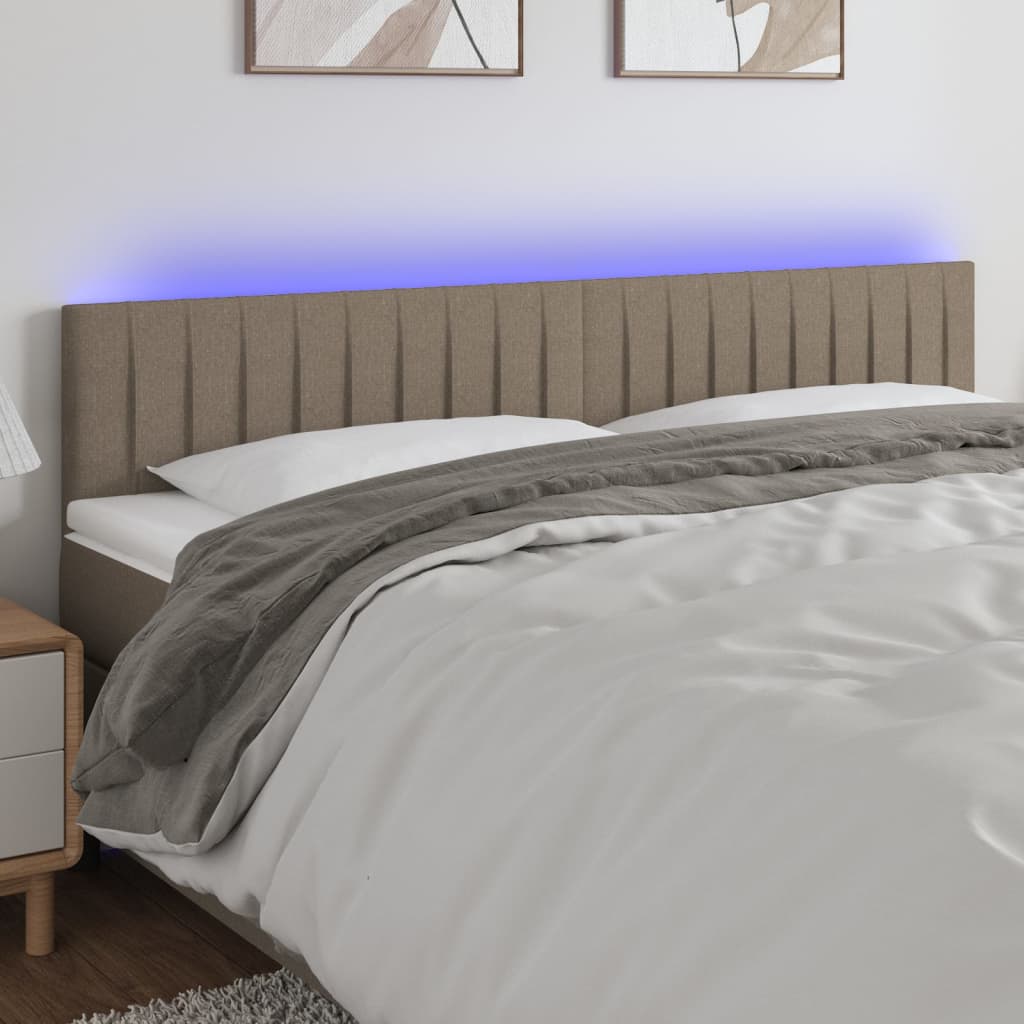 sengegavl med LED-lys 160x5x78/88 cm stof gråbrun