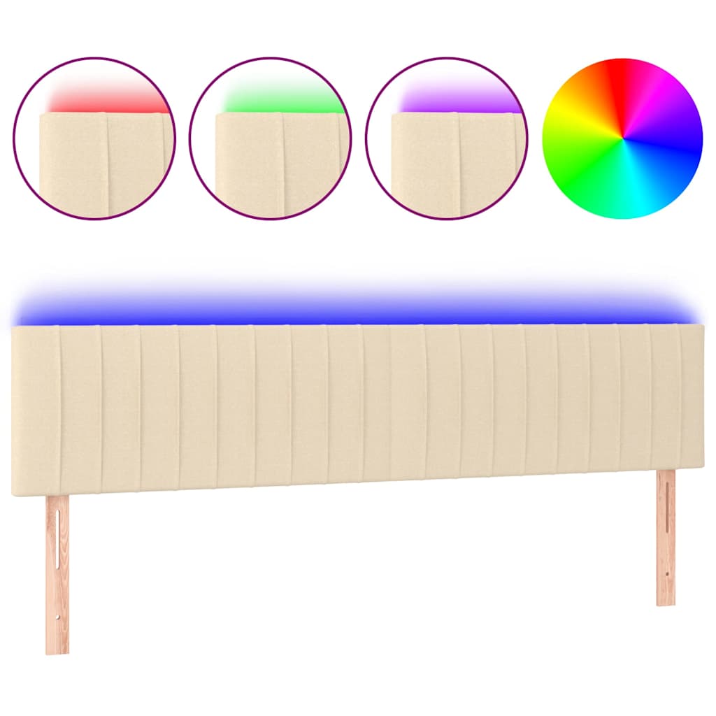 sengegavl med LED-lys 180x5x78/88 cm stof cremefarvet