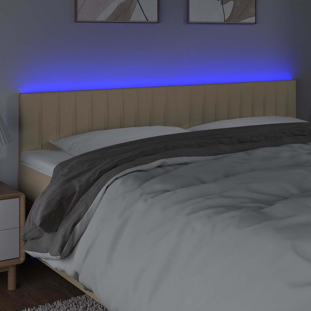 sengegavl med LED-lys 180x5x78/88 cm stof cremefarvet