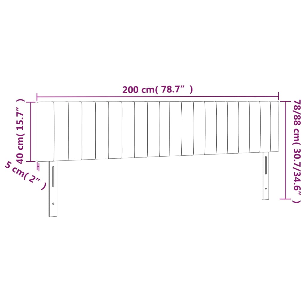 sengegavl med LED-lys 200x5x78/88 cm stof mørkegrå