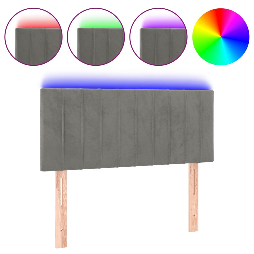 sengegavl med LED-lys 80x5x78/88 cm velour lysegrå