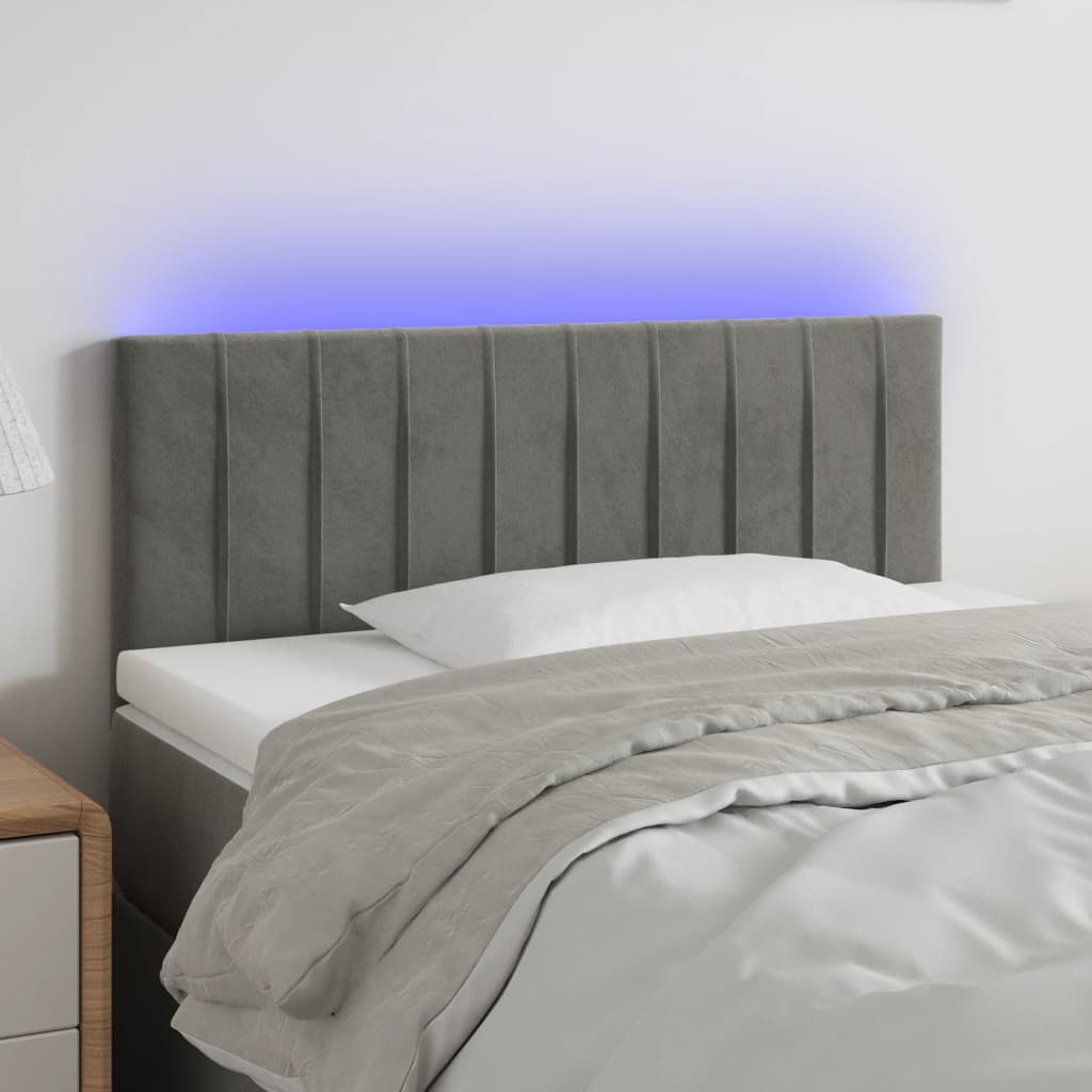 sengegavl med LED-lys 80x5x78/88 cm velour lysegrå