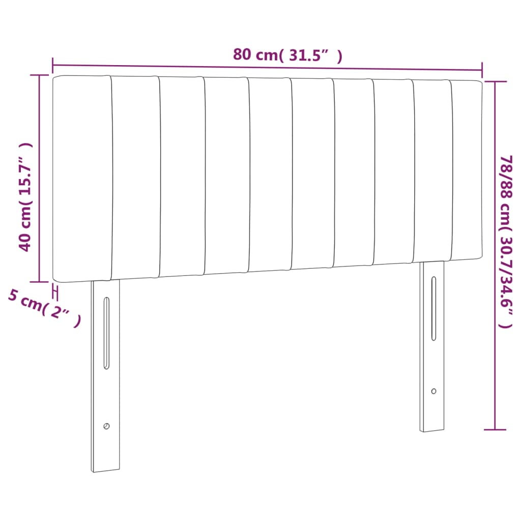 sengegavl med LED-lys 80x5x78/88 cm velour sort