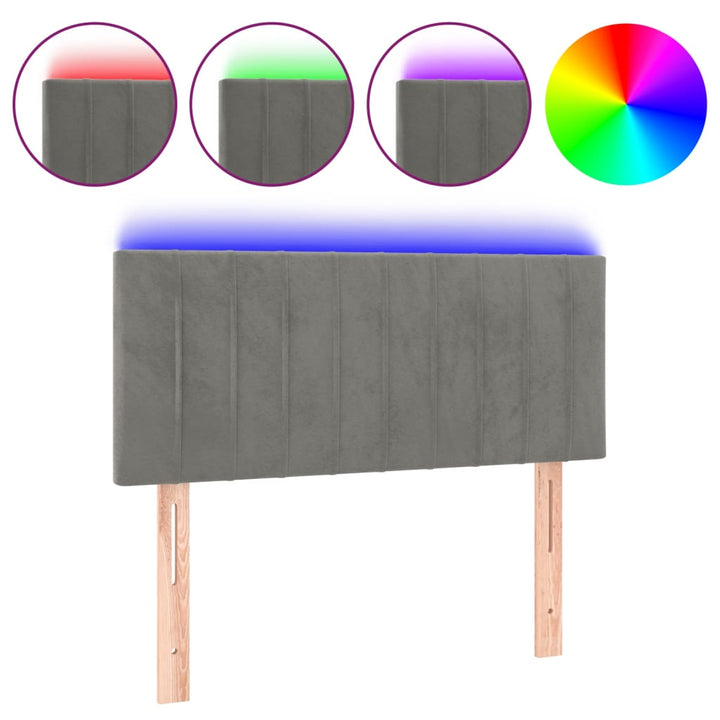 sengegavl med LED-lys 90x5x78/88 cm fløjl lysegrå