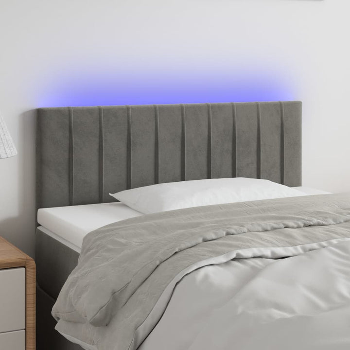 sengegavl med LED-lys 90x5x78/88 cm fløjl lysegrå
