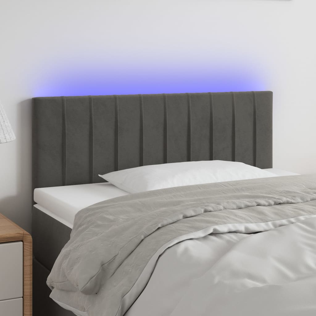 sengegavl med LED-lys 90x5x78/88 cm fløjl mørkegrå
