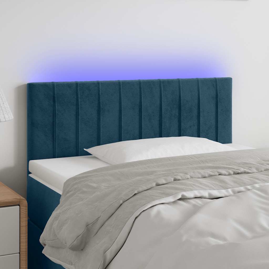 sengegavl med LED-lys 90x5x78/88 cm fløjl mørkeblå