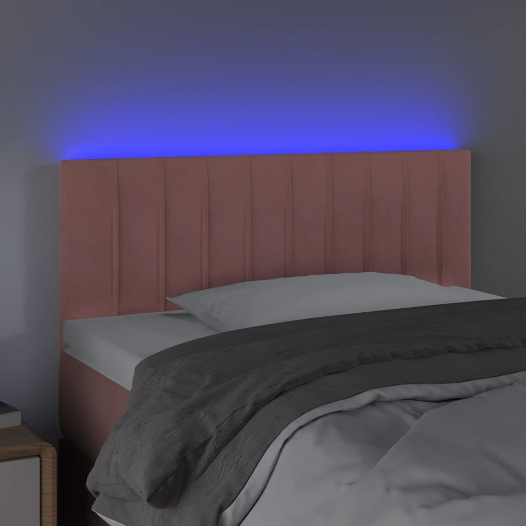sengegavl med LED-lys 90x5x78/88 cm fløjl lyserød