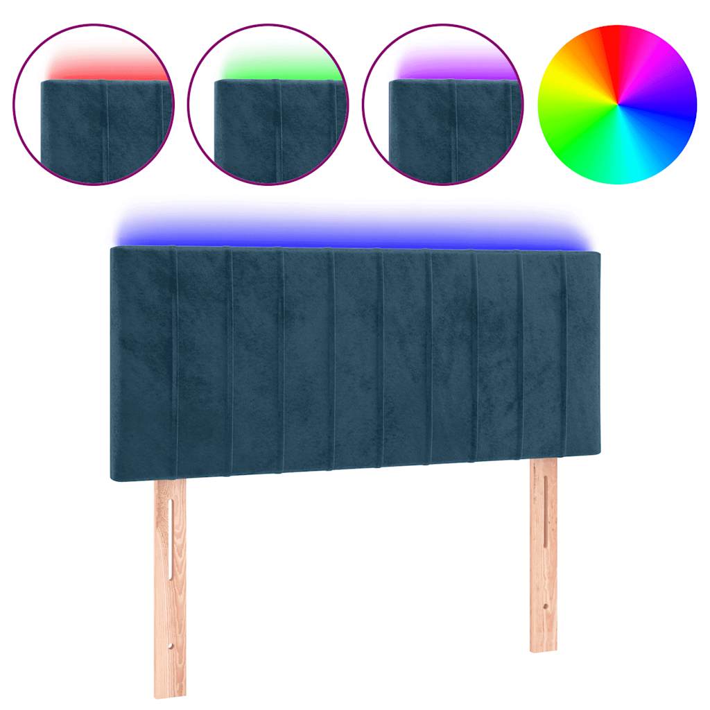 sengegavl med LED-lys 100x5x78/88 cm fløjl mørkeblå