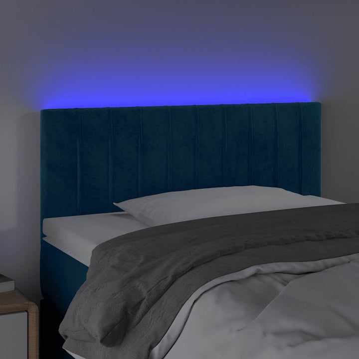 sengegavl med LED-lys 100x5x78/88 cm fløjl mørkeblå