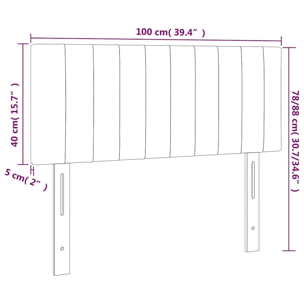 sengegavl med LED-lys 100x5x78/88 cm fløjl mørkeblå