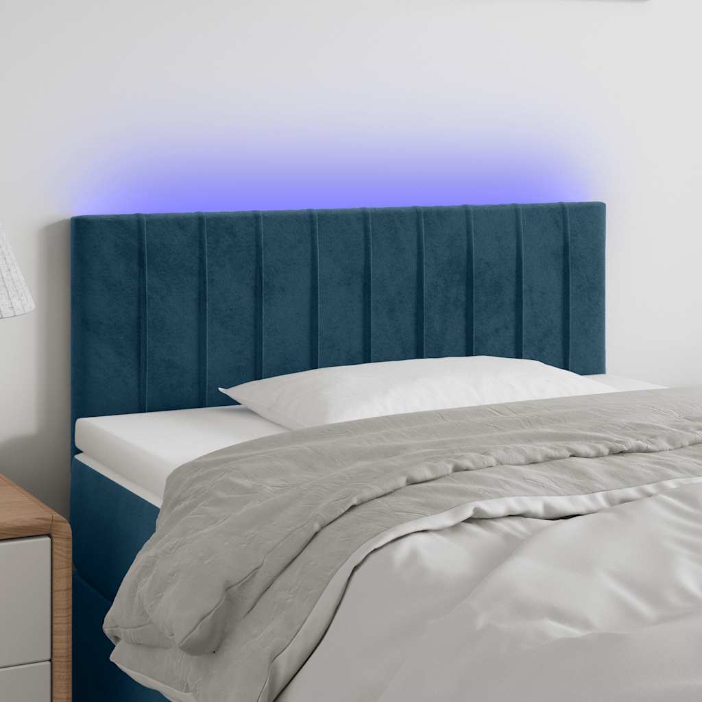 sengegavl med LED-lys 100x5x78/88 cm fløjl mørkeblå