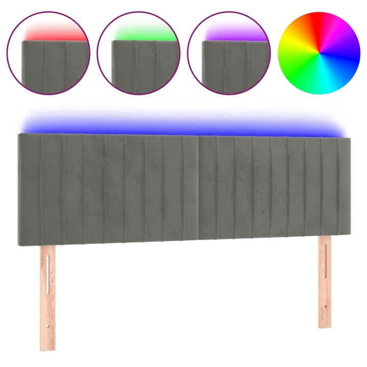 sengegavl med LED-lys 144x5x78/88 cm fløjl lysegrå