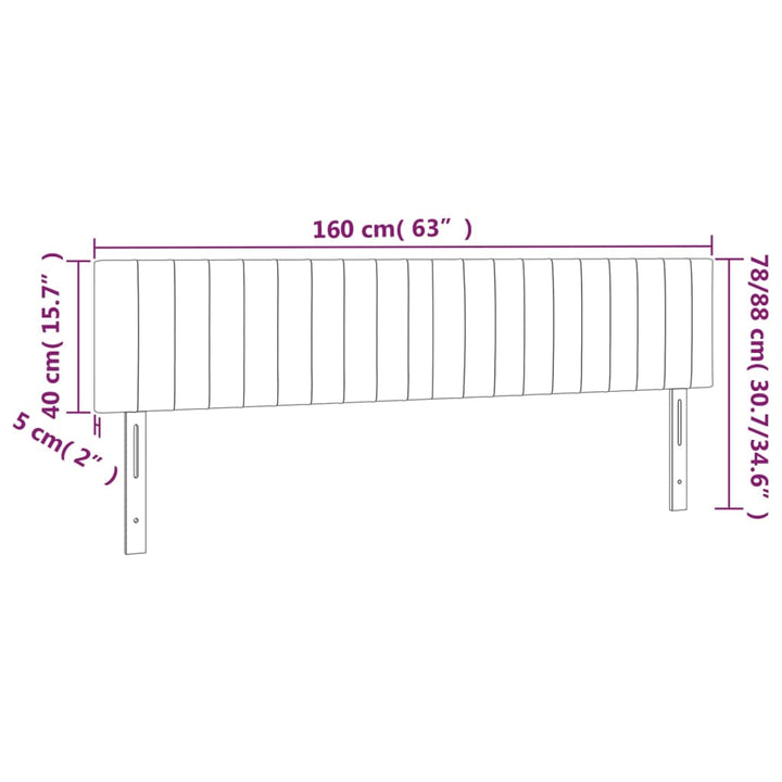 sengegavl med LED-lys 160x5x78/88 cm fløjl lysegrå
