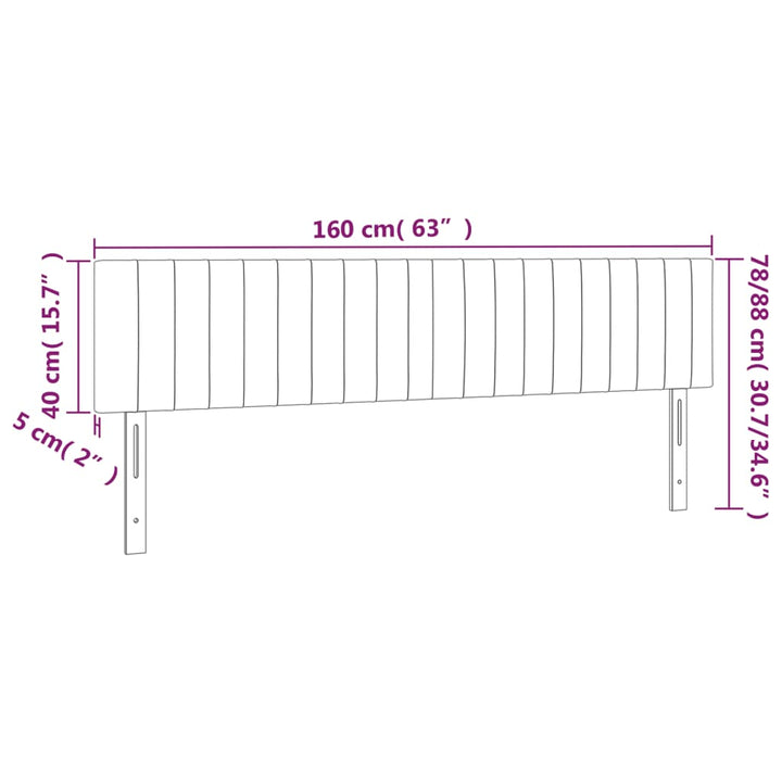 sengegavl med LED-lys 160x5x78/88 cm velour lyserød