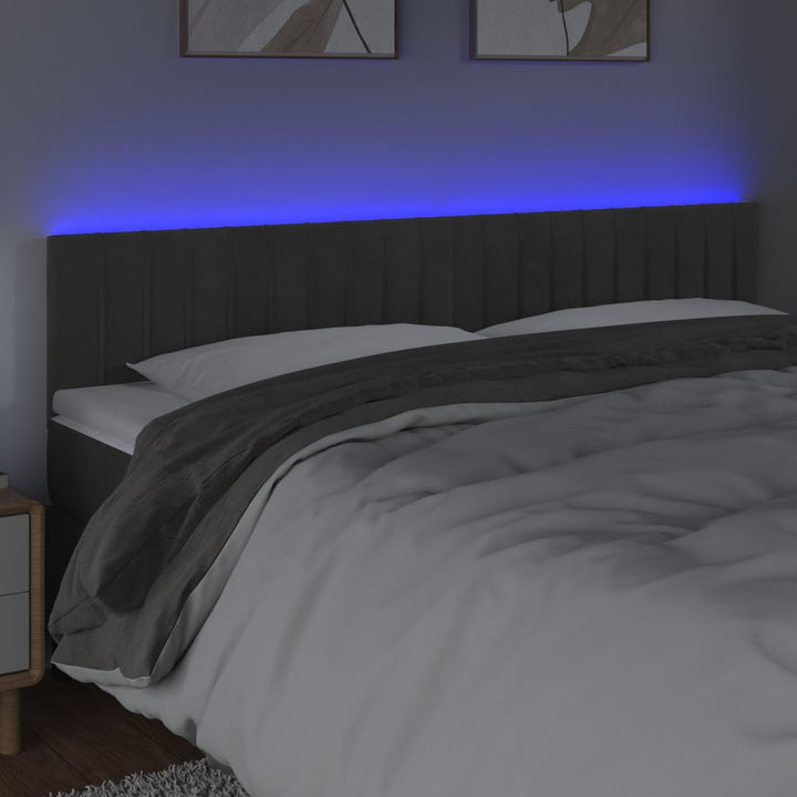 sengegavl med LED-lys 180x5x78/88 cm velour mørkegrå