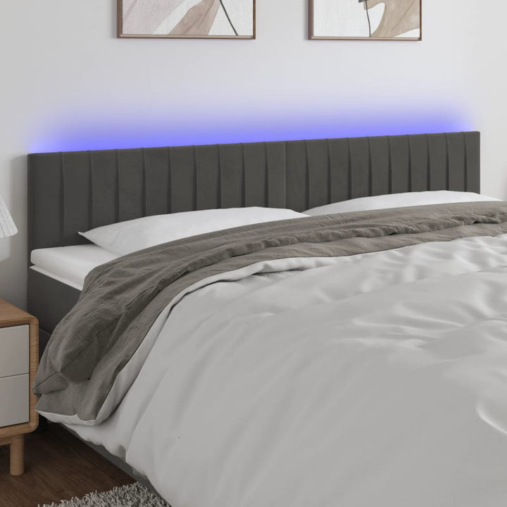 sengegavl med LED-lys 180x5x78/88 cm velour mørkegrå
