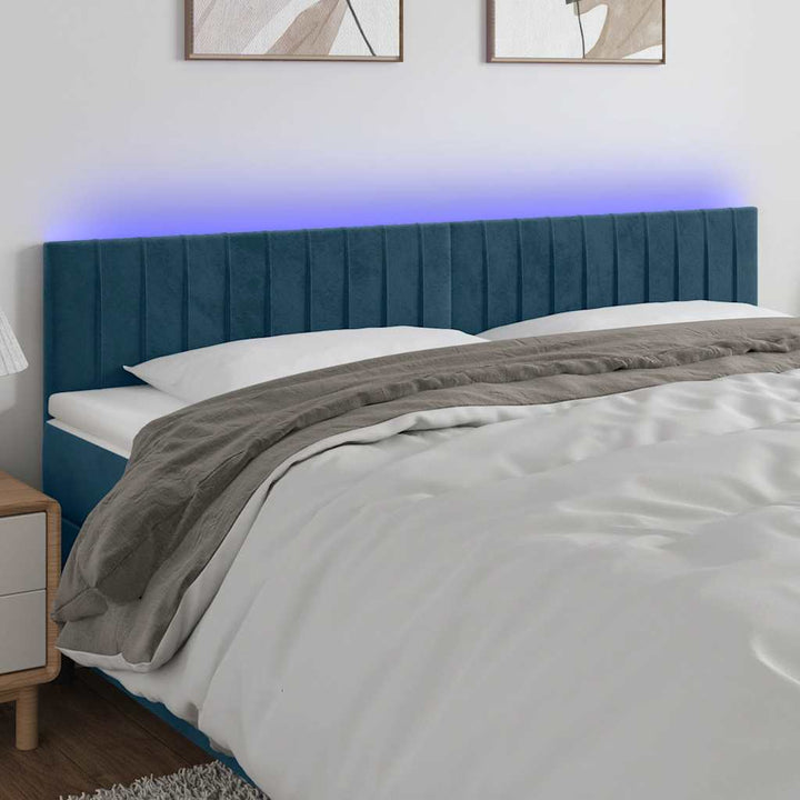sengegavl med LED-lys 180x5x78/88 cm fløjl mørkeblå