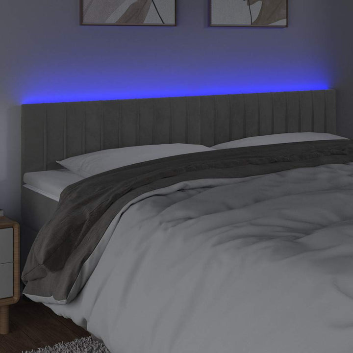 sengegavl med LED-lys 200x5x78/88 cm fløjl lysegrå