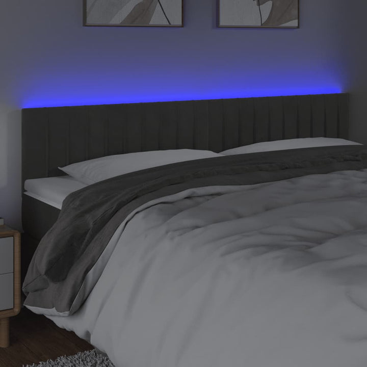 sengegavl med LED-lys 200x5x78/88 cm velour mørkegrå