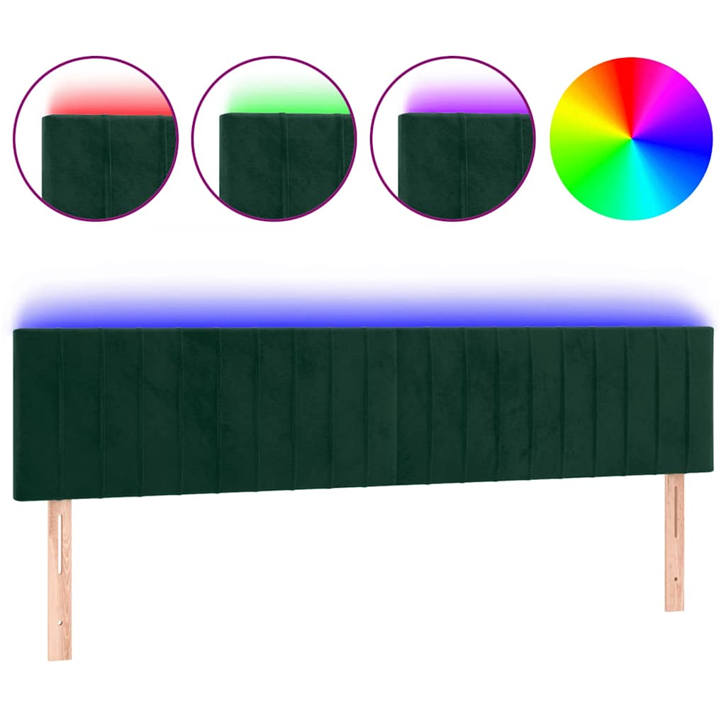 sengegavl med LED-lys 200x5x78/88 cm fløjl mørkegrøn