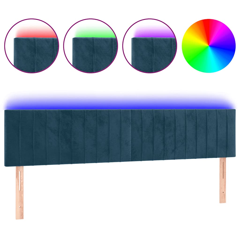 sengegavl med LED-lys 200x5x78/88 cm fløjl mørkeblå