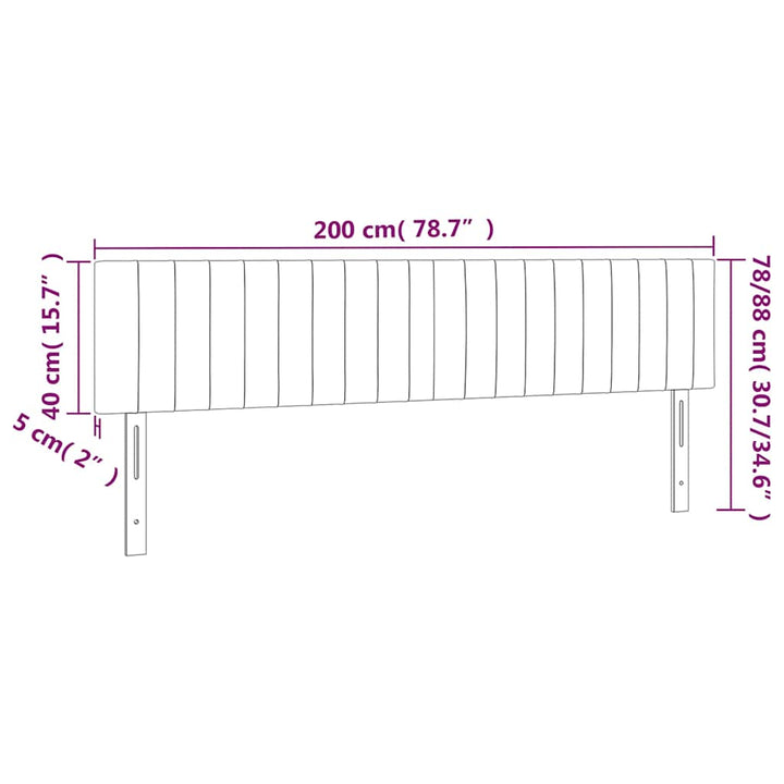 sengegavl med LED-lys 200x5x78/88 cm fløjl mørkeblå