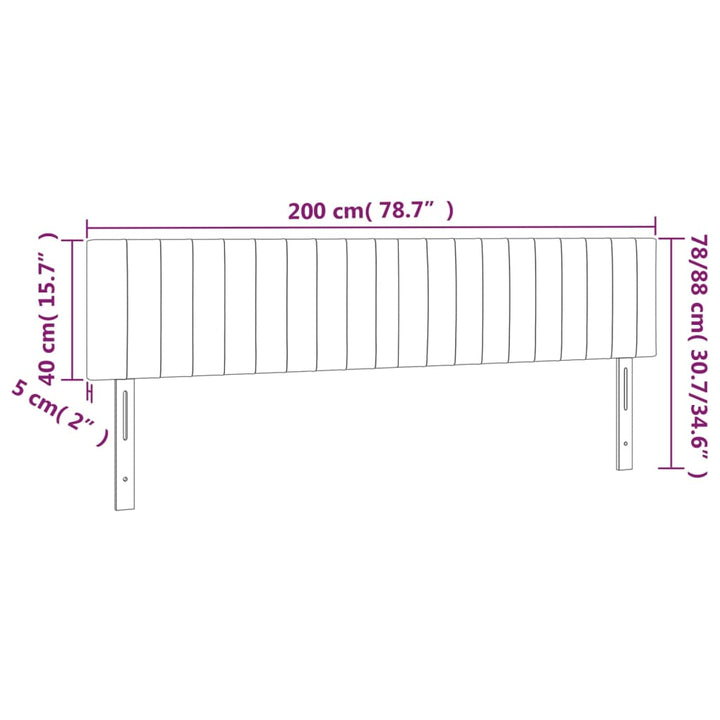 sengegavl med LED-lys 200x5x78/88 cm velour lyserød