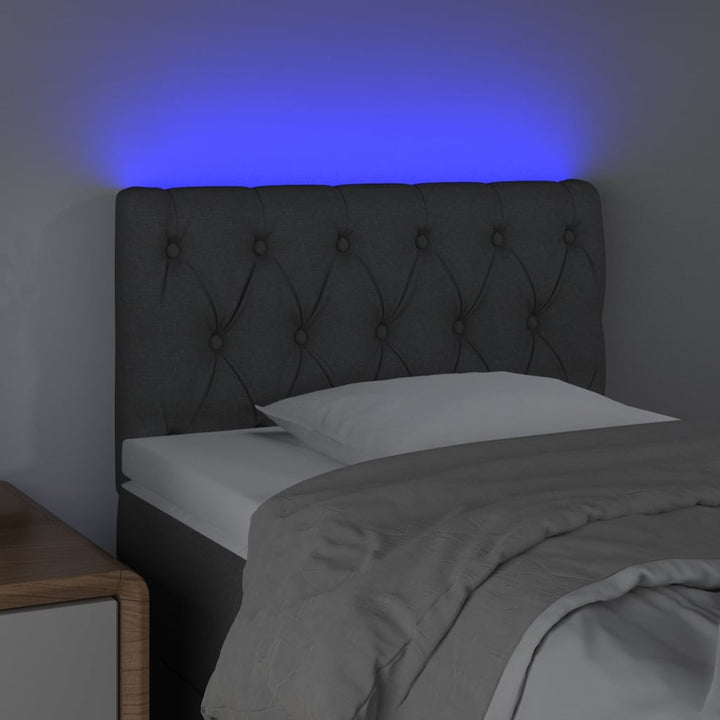 sengegavl med LED-lys 80x7x78/88 cm stof lysegrå