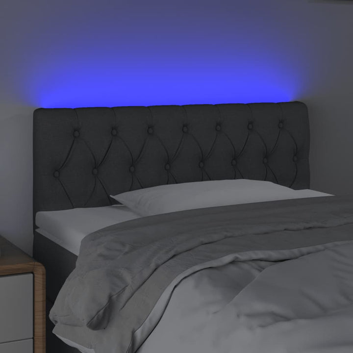 sengegavl med LED-lys 90x7x78/88 cm stof mørkegrå