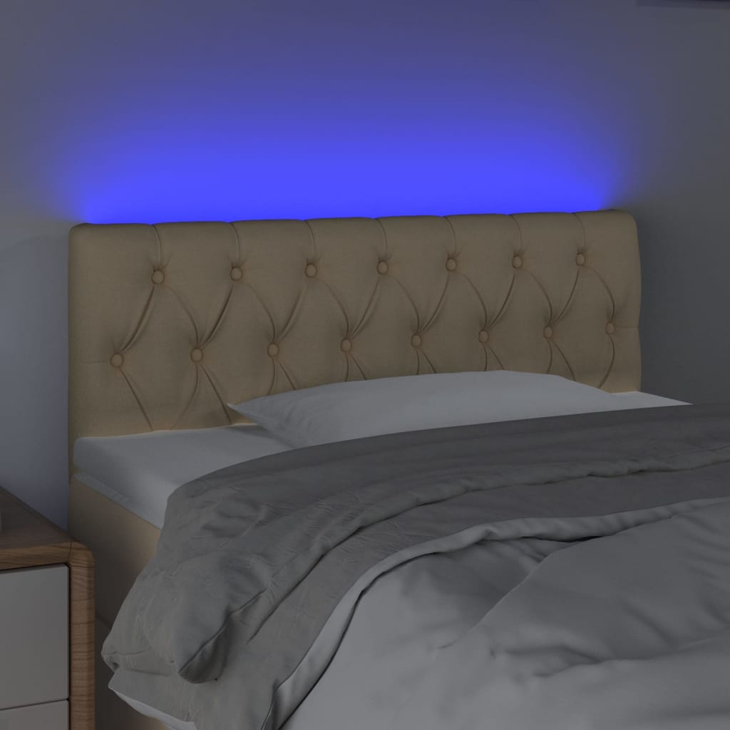 sengegavl med LED-lys 90x7x78/88 cm stof cremefarvet