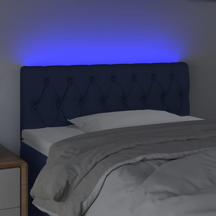 sengegavl med LED-lys 90x7x78/88 cm stof blå