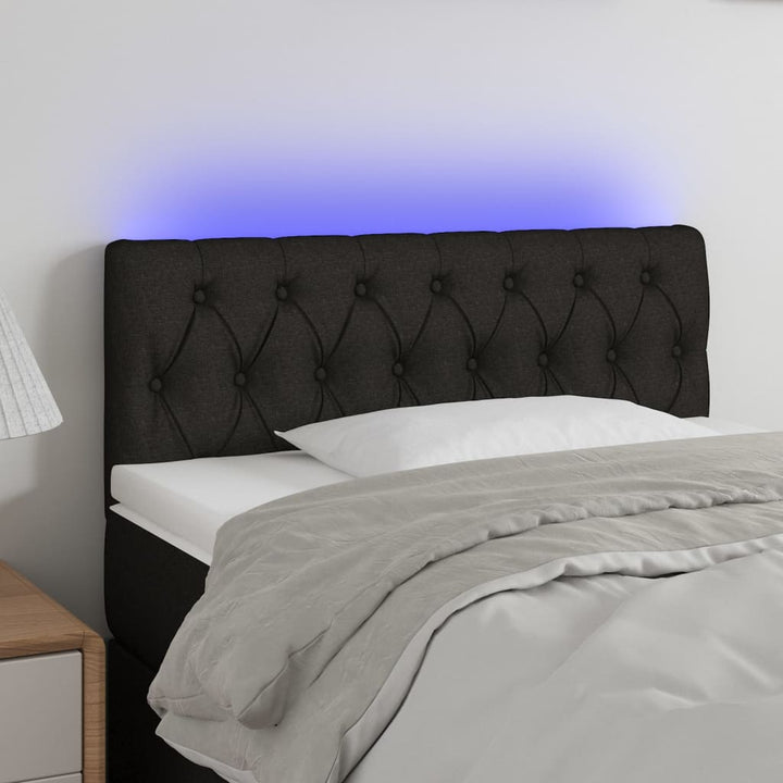 sengegavl med LED-lys 100x7x78/88 cm stof sort