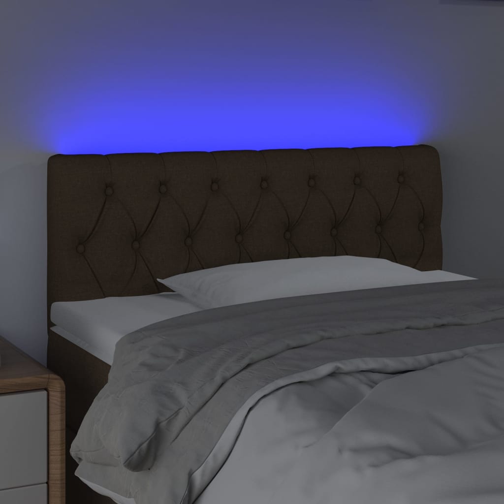 sengegavl med LED-lys 100x7x78/88 cm stof mørkebrun