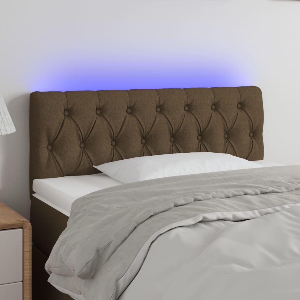 sengegavl med LED-lys 100x7x78/88 cm stof mørkebrun