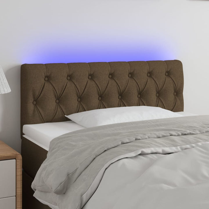 sengegavl med LED-lys 100x7x78/88 cm stof mørkebrun