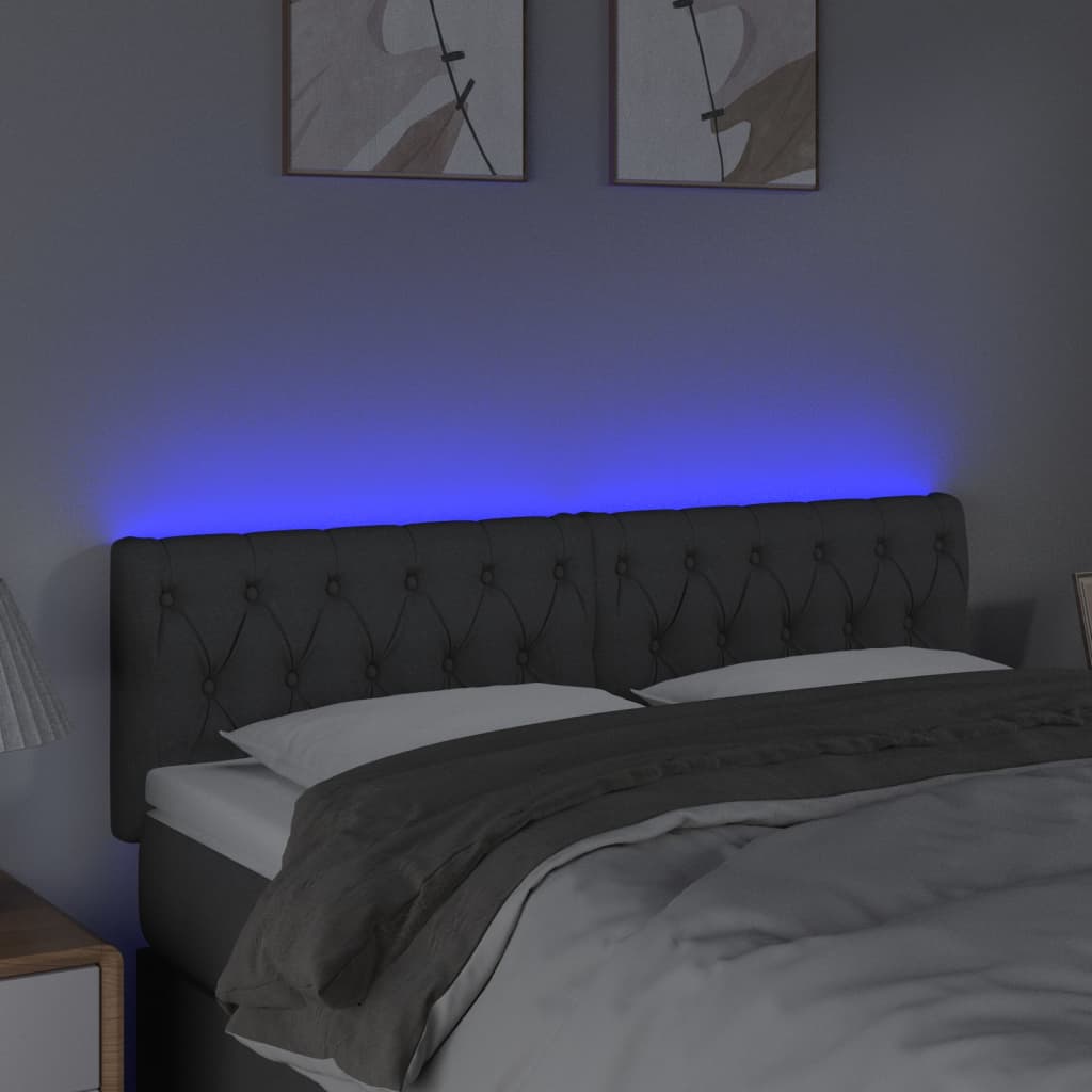 sengegavl med LED-lys 144x7x78/88 cm stof mørkegrå