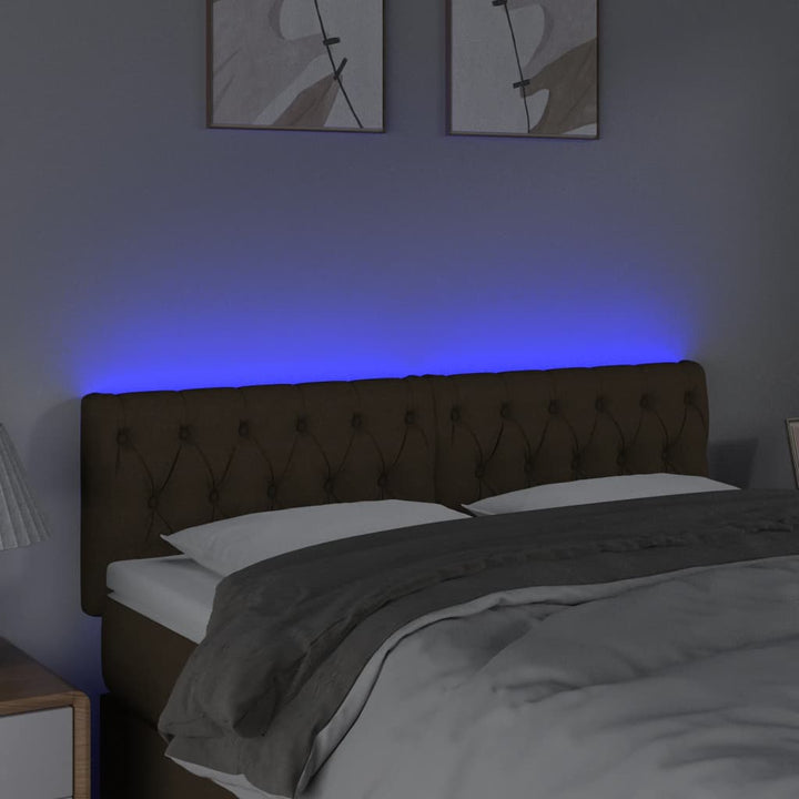sengegavl med LED-lys 144x7x78/88 cm stof mørkebrun