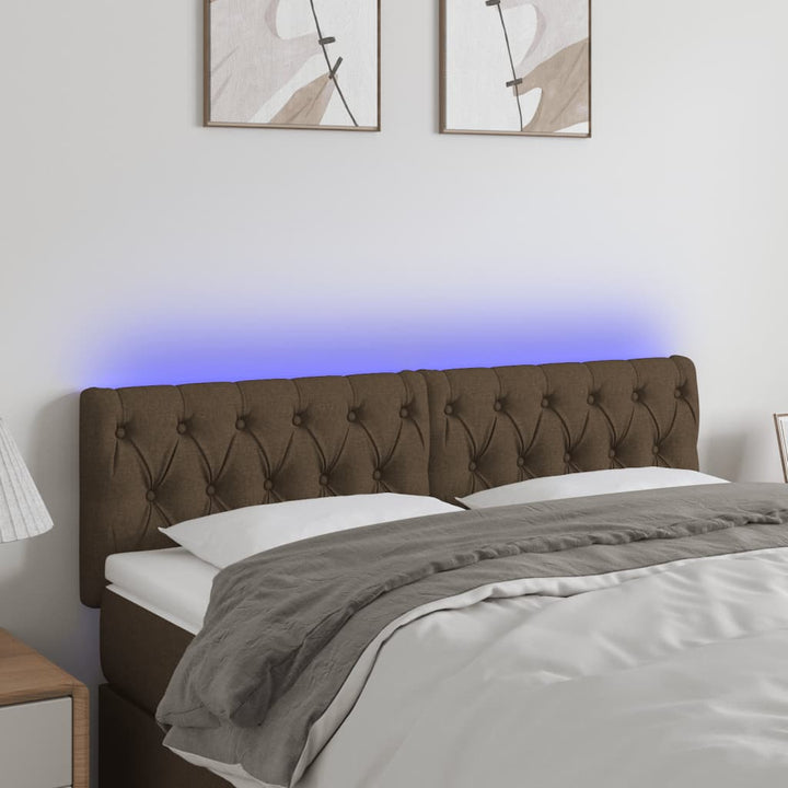 sengegavl med LED-lys 144x7x78/88 cm stof mørkebrun