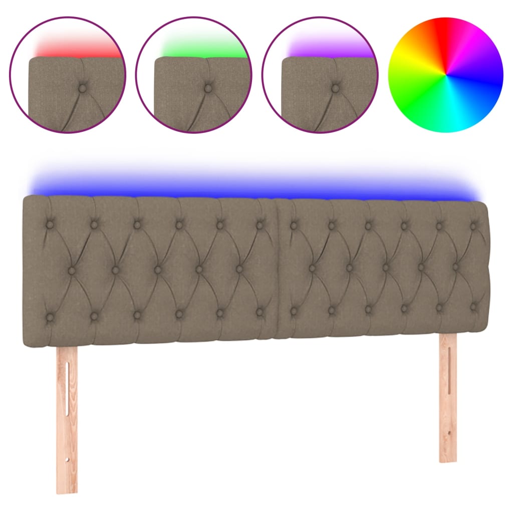sengegavl med LED-lys 144x7x78/88 cm stof gråbrun