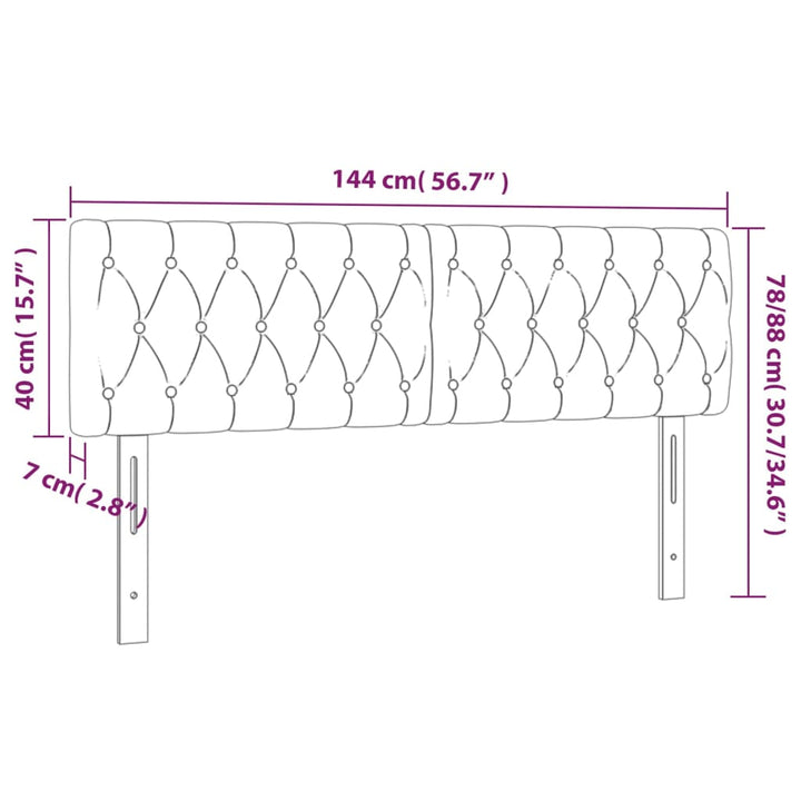 sengegavl med LED-lys 144x7x78/88 cm stof gråbrun