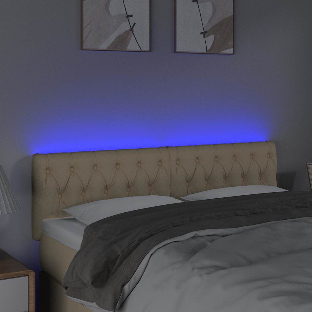 sengegavl med LED-lys 144x7x78/88 cm stof cremefarvet