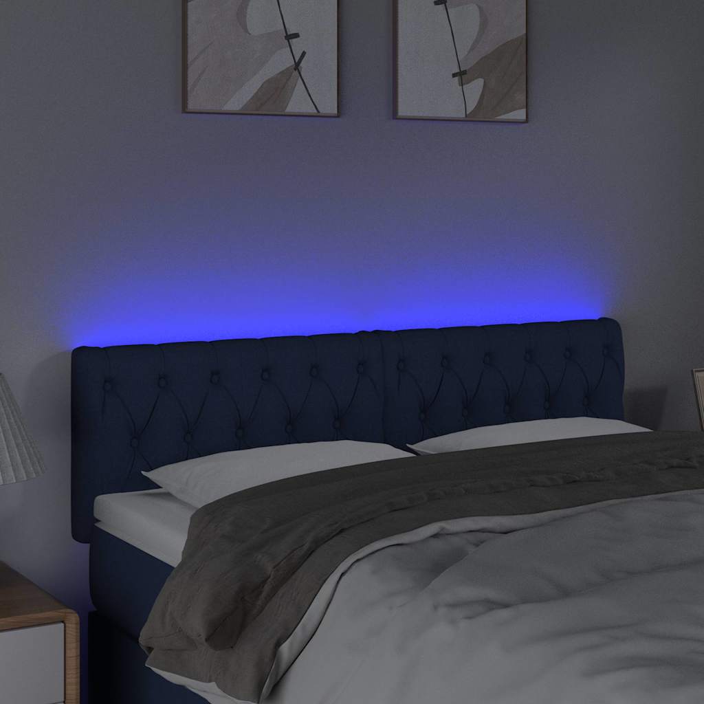 sengegavl med LED-lys 144x7x78/88 cm stof blå