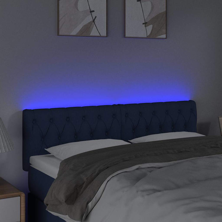 sengegavl med LED-lys 144x7x78/88 cm stof blå