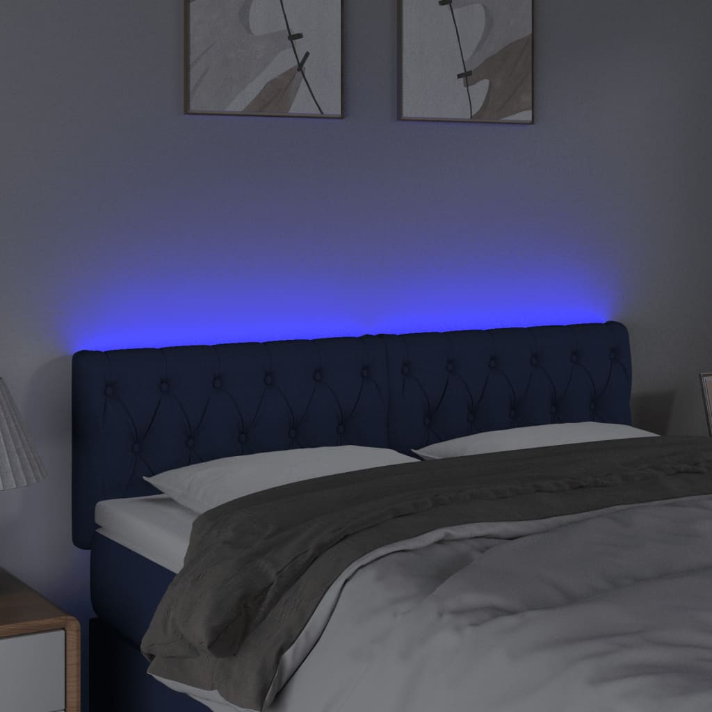 sengegavl med LED-lys 160x7x78/88 cm stof blå